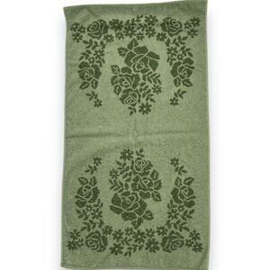 Vintage‎ Bath Towel Reversible Flower Floral Kitsch Retro Roses Green Terrycloth